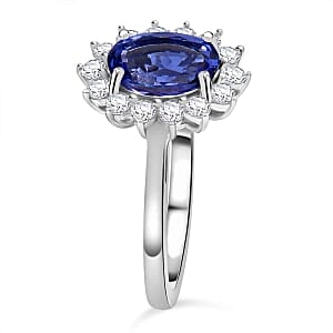 Tanzanite and Moissianite 1.83 ctw Ring in Rhodium Over Sterling Silver (Size 9.0)