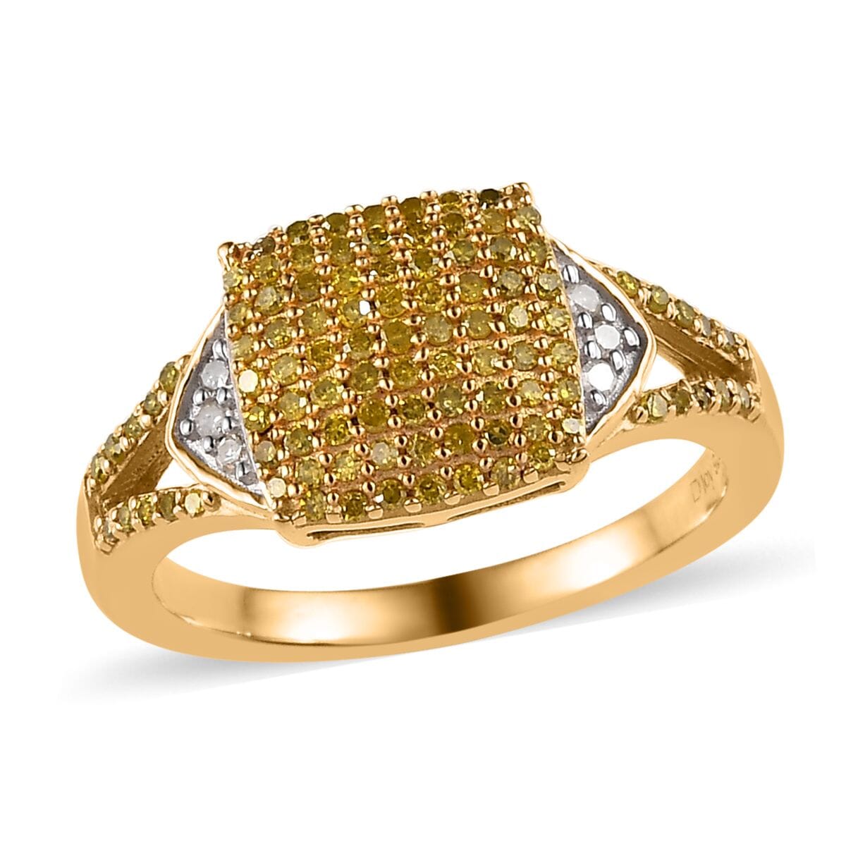 Yellow and White Diamond 0.50 ctw Split Shank Ring in Vermeil Yellow Gold Over Sterling Silver (Size 10.0) image number 0