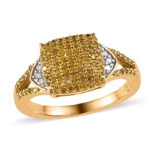 Yellow and White Diamond 0.50 ctw Split Shank Ring in Vermeil Yellow Gold Over Sterling Silver (Size 10.0)