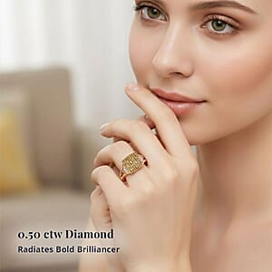 Yellow and White Diamond 0.50 ctw Split Shank Ring in Vermeil Yellow Gold Over Sterling Silver (Size 10.0)