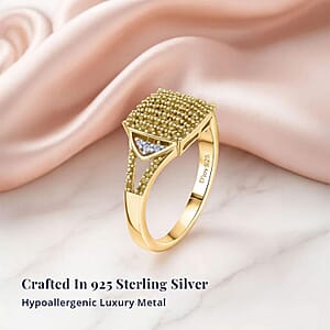 Yellow and White Diamond 0.50 ctw Split Shank Ring in Vermeil Yellow Gold Over Sterling Silver (Size 10.0)