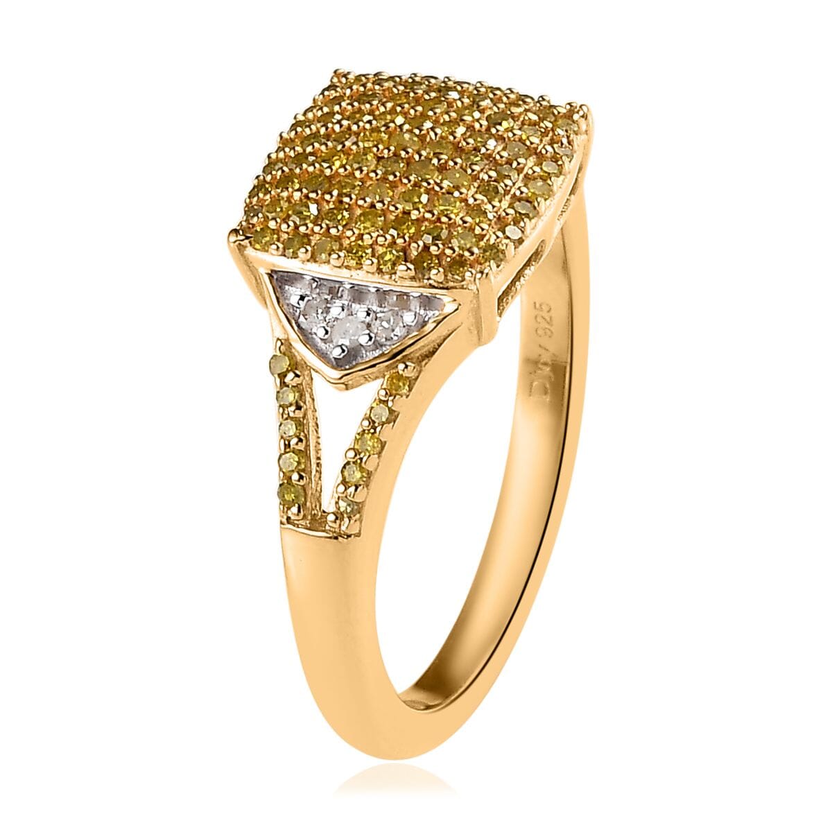 Yellow and White Diamond 0.50 ctw Split Shank Ring in Vermeil Yellow Gold Over Sterling Silver (Size 10.0) image number 3