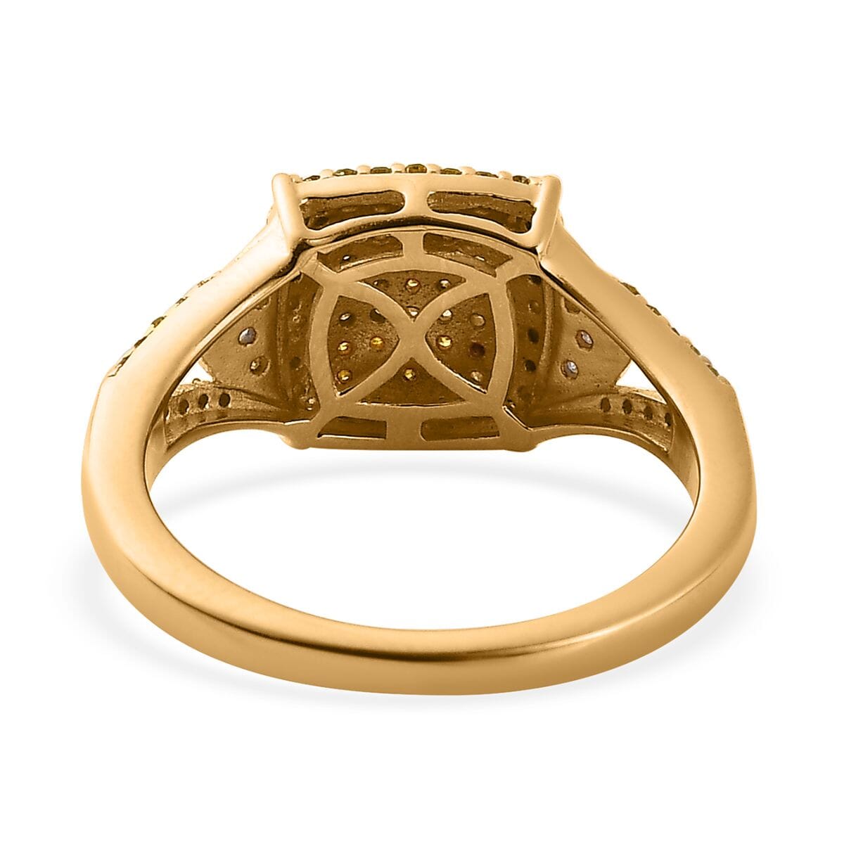 Yellow and White Diamond 0.50 ctw Split Shank Ring in Vermeil Yellow Gold Over Sterling Silver (Size 10.0) image number 4