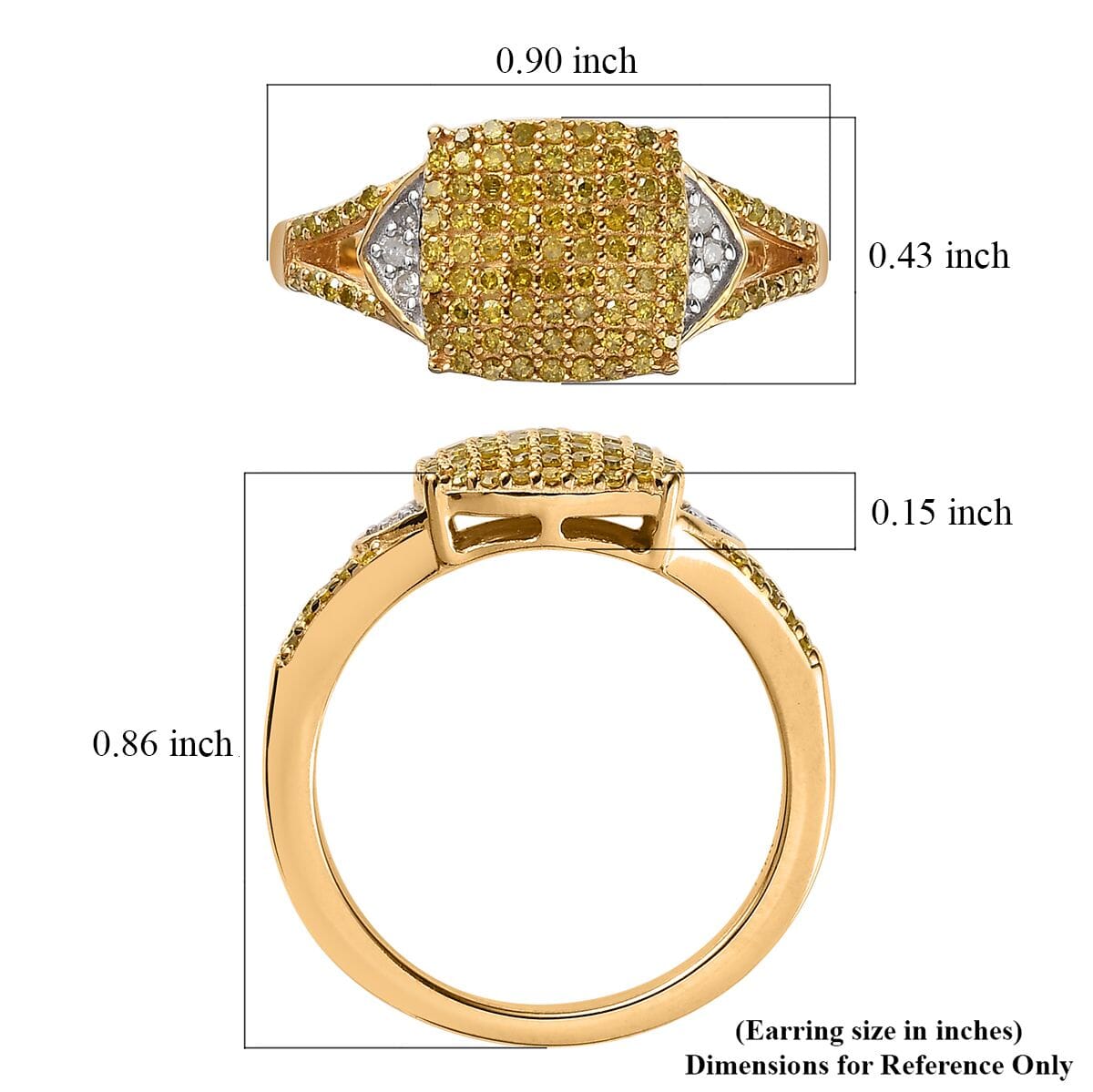 Yellow and White Diamond 0.50 ctw Split Shank Ring in Vermeil Yellow Gold Over Sterling Silver (Size 10.0) image number 5