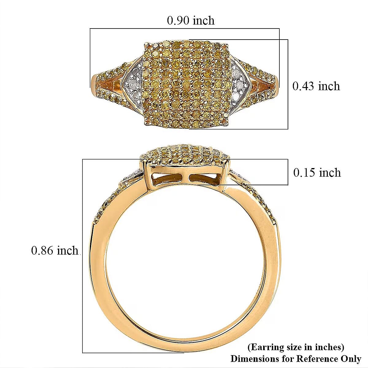 Yellow and White Diamond 0.50 ctw Split Shank Ring in Vermeil Yellow Gold Over Sterling Silver (Size 6.0) image number 6