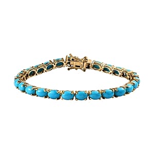 Sleeping Beauty Turquoise 17.50 ctw Bracelet in 14K Yellow Gold Over Sterling Silver (7.5 In) (11.39 g)