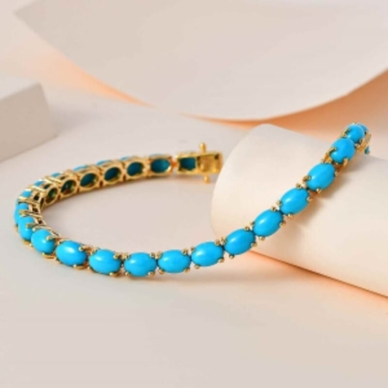 Sleeping Beauty Turquoise 17.50 ctw Bracelet in 14K Yellow Gold Over Sterling Silver (7.5 In) (11.39 g)