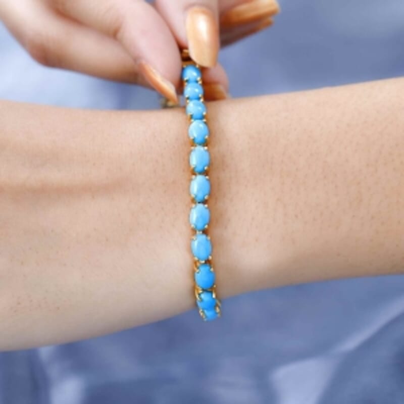 Sleeping Beauty Turquoise 17.50 ctw Bracelet in 14K Yellow Gold Over Sterling Silver (7.5 In) (11.39 g)