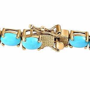 Sleeping Beauty Turquoise 17.50 ctw Bracelet in 14K Yellow Gold Over Sterling Silver (7.5 In) (11.39 g)