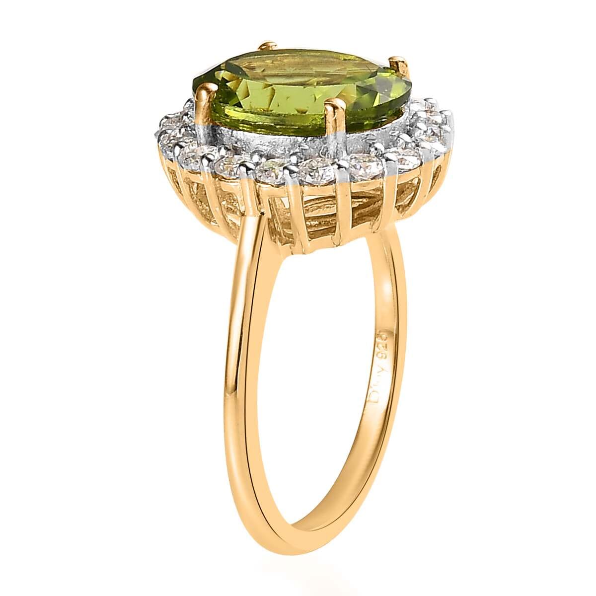 Premium Peridot and Moissanite Halo Ring in Vermeil Yellow Gold Over Sterling Silver 4.10 ctw image number 3