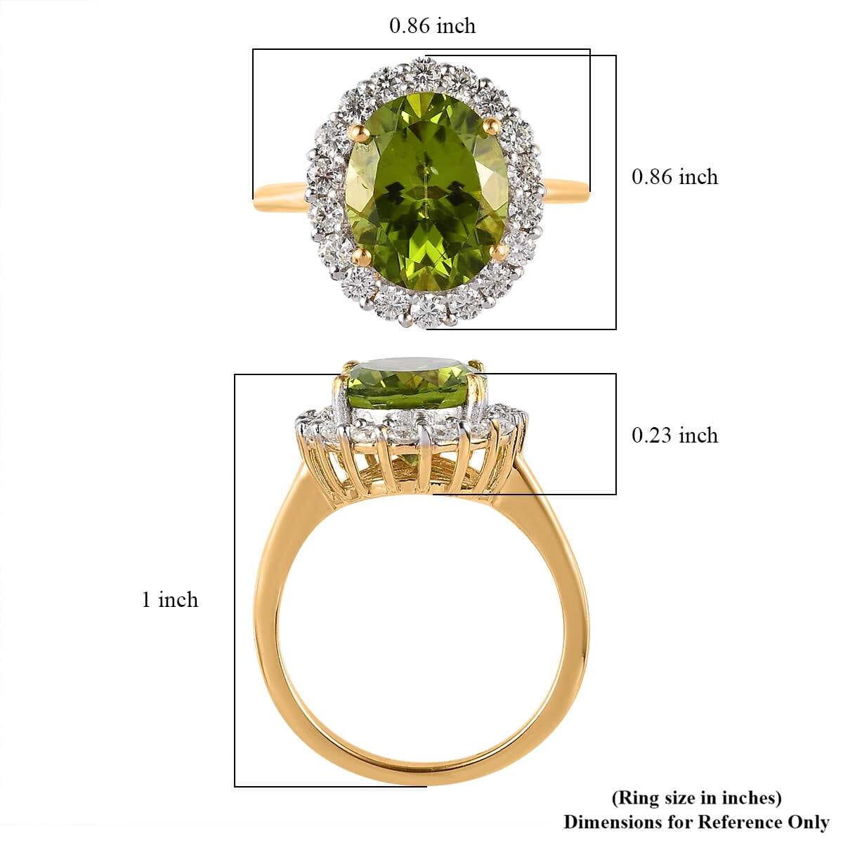 Premium Peridot and Moissanite Halo Ring in Vermeil Yellow Gold Over Sterling Silver 4.10 ctw image number 5