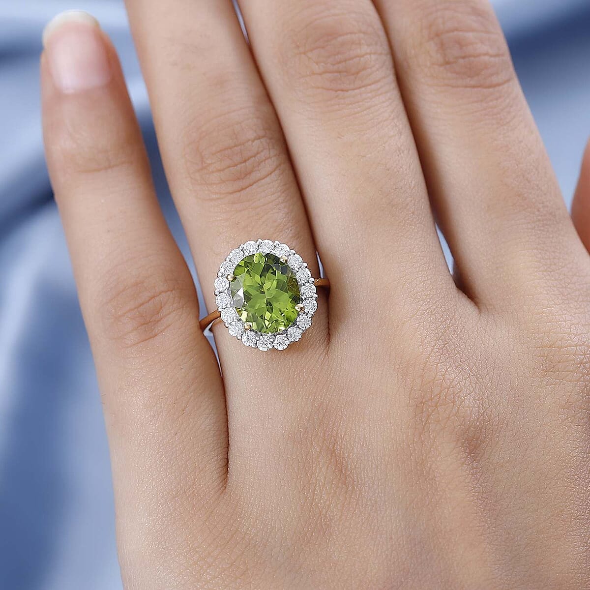 Premium Peridot and Moissanite Halo Ring in Vermeil Yellow Gold Over Sterling Silver (Size 5.0) 4.10 ctw image number 2