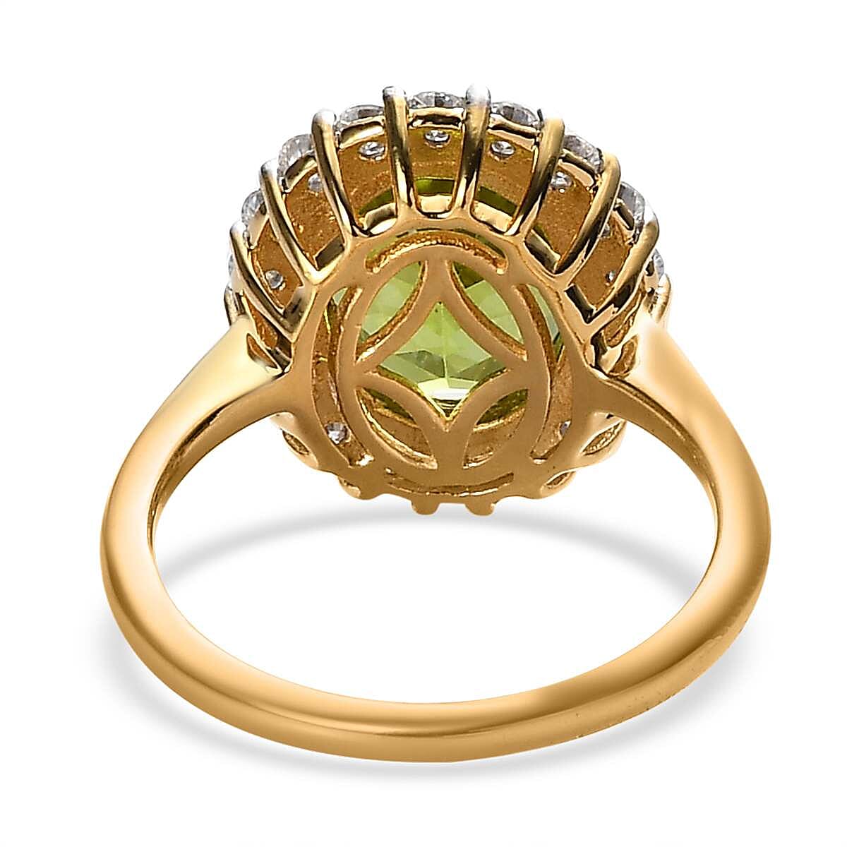 Premium Peridot and Moissanite Halo Ring in Vermeil Yellow Gold Over Sterling Silver (Size 5.0) 4.10 ctw image number 4