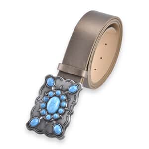 Gold Color Faux Leather Buckle Belt with Kallaite Stone