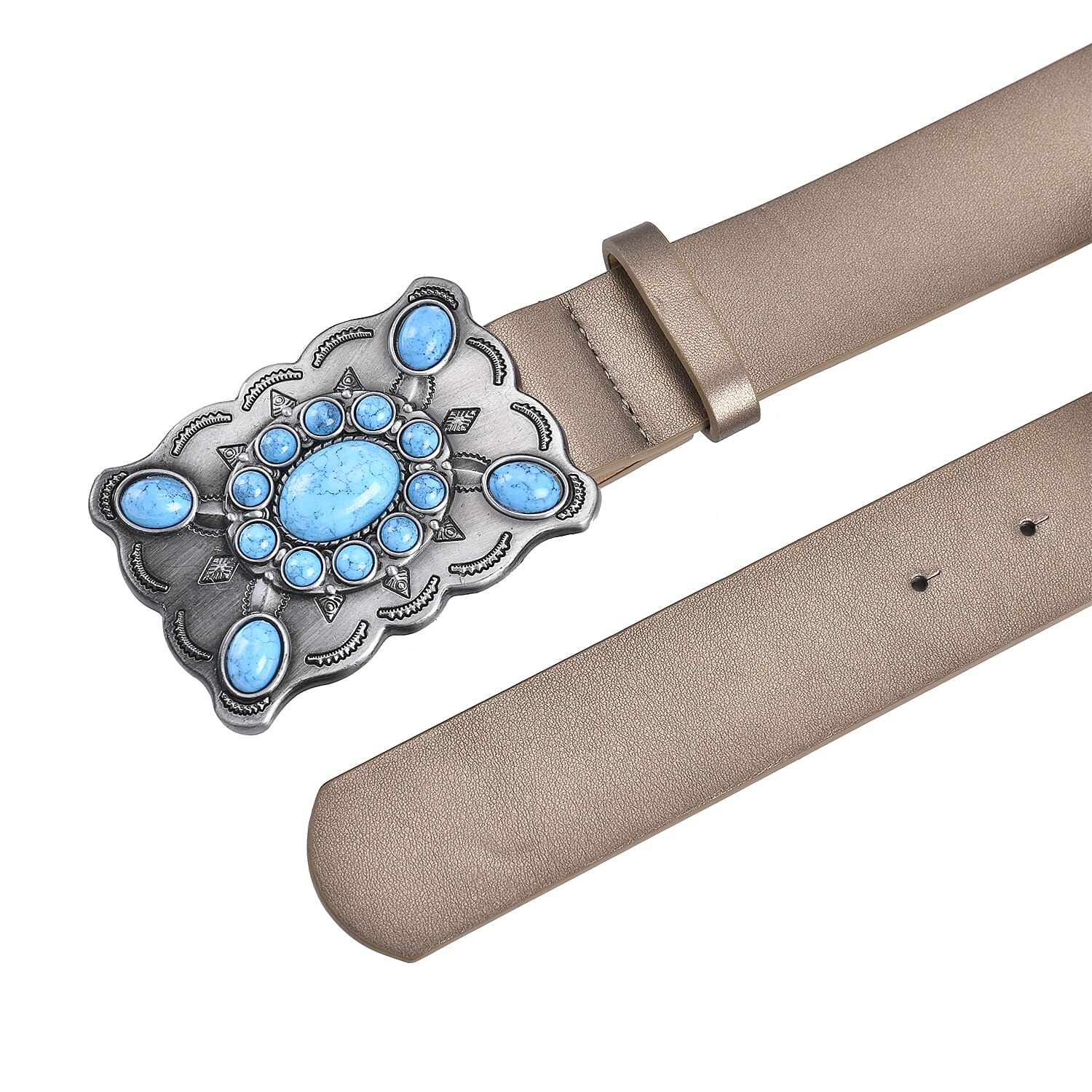 Gold Color Faux Leather Buckle Belt with Kallaite Stone