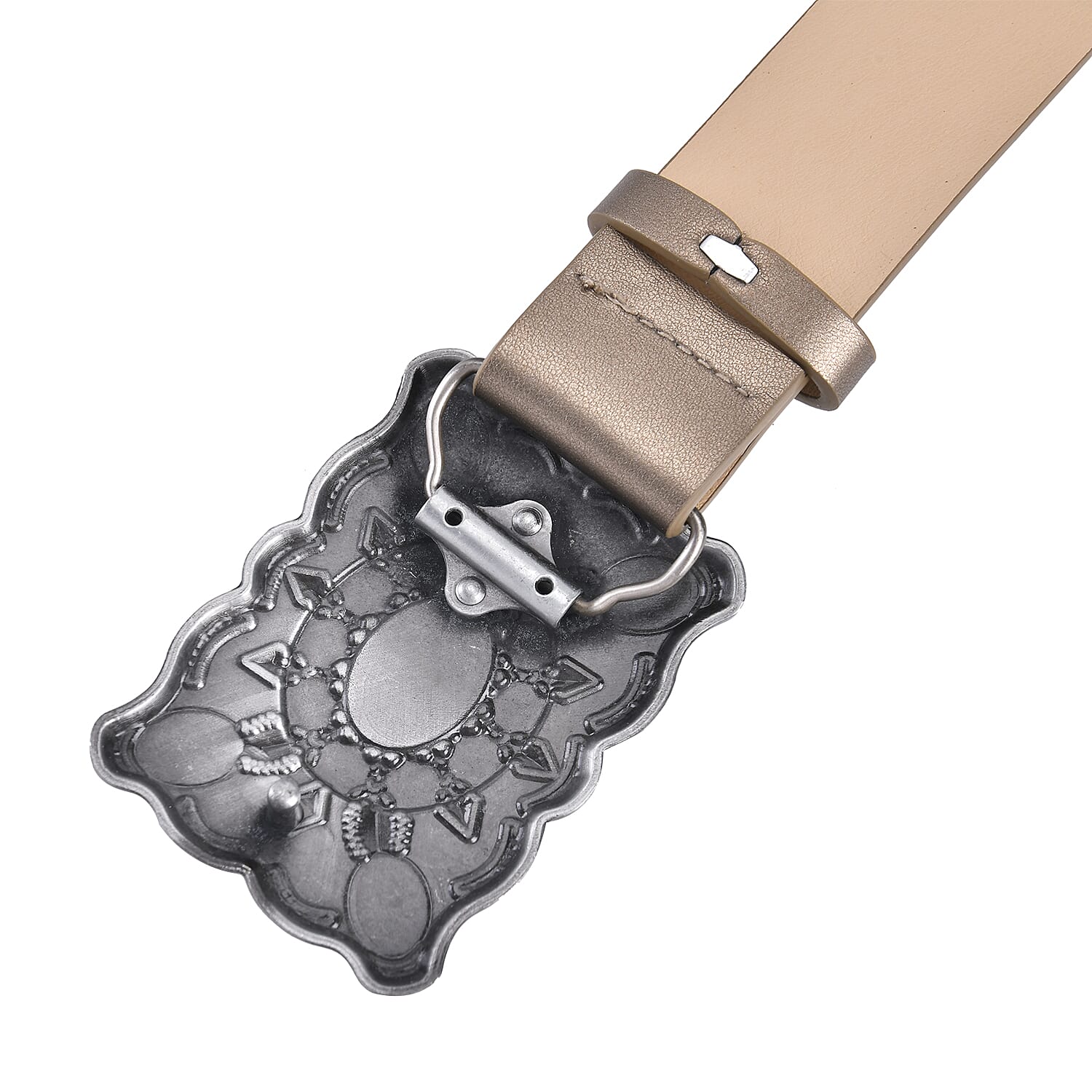 Gold Color Faux Leather Buckle Belt with Kallaite Stone