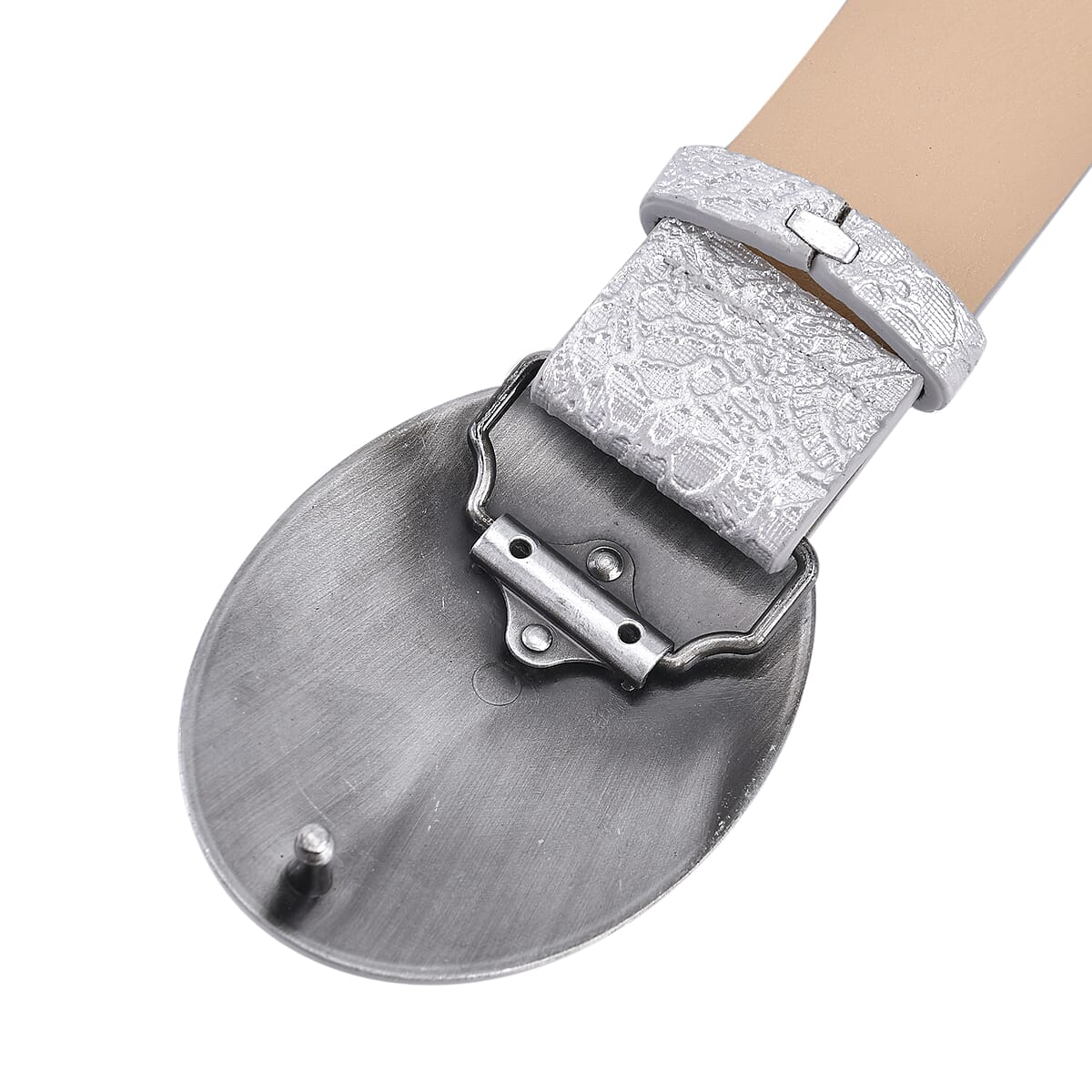 Silver Color Faux Leather Buckle Belt with Kallaite Stone image number 2