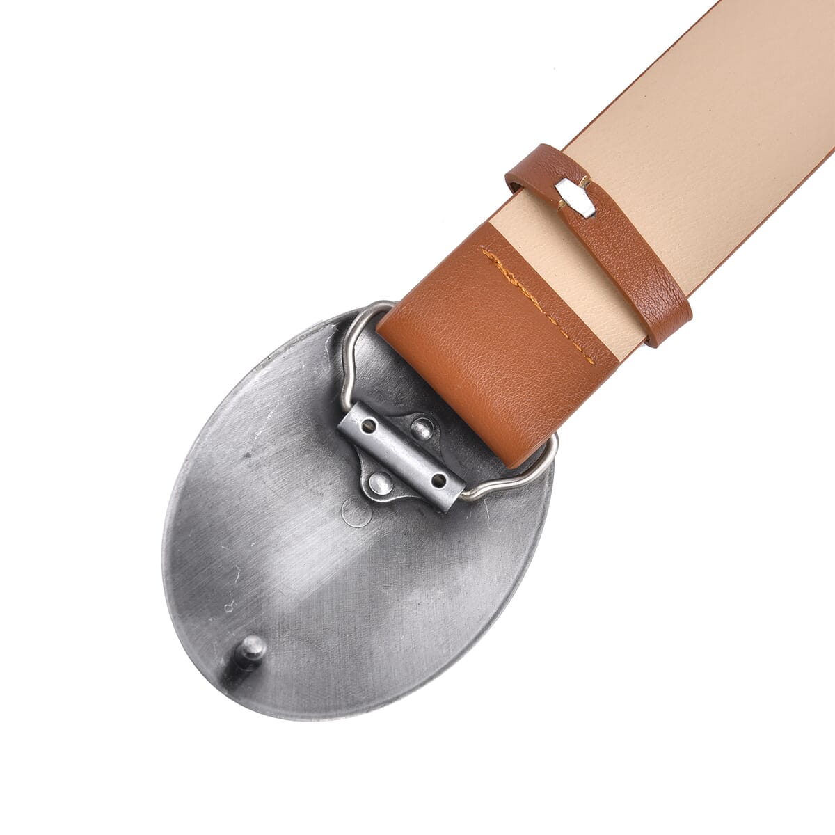 Brown Faux Leather Buckle Belt with Kallaite Stone image number 2