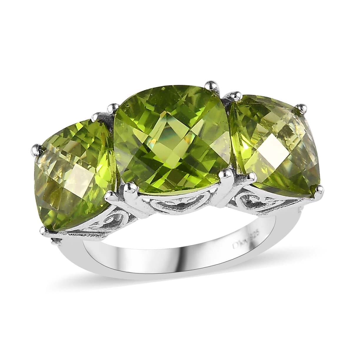 Premium Peridot and Chrome Diopside Trilogy Ring in Rhodium Over Sterling Silver 11.25 ctw image number 0