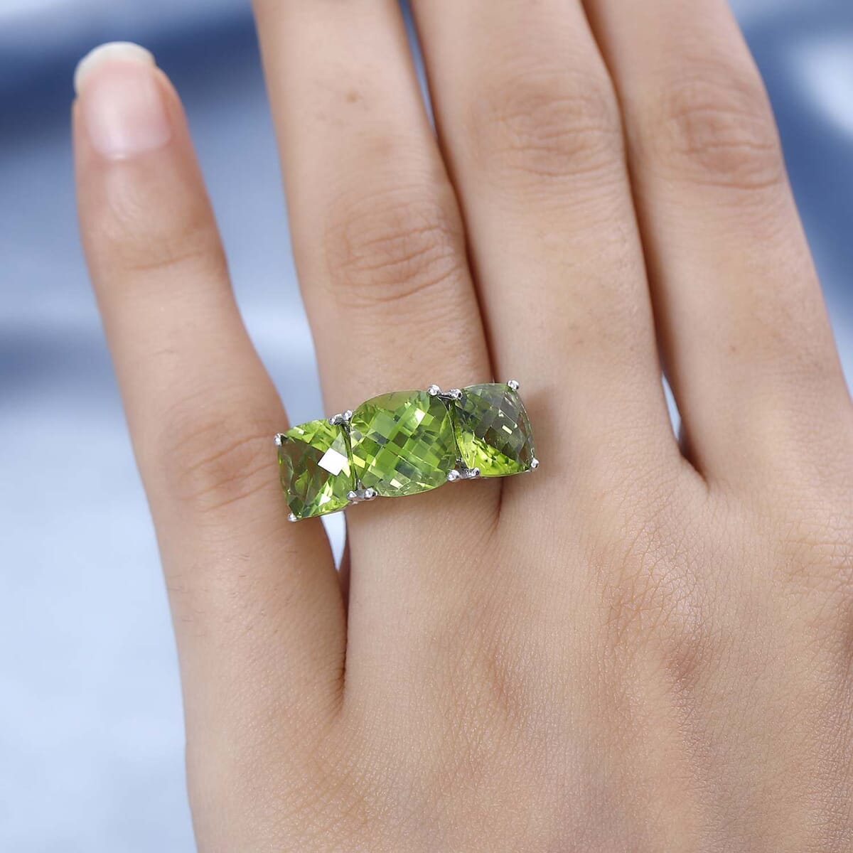 Premium Peridot and Chrome Diopside Trilogy Ring in Rhodium Over Sterling Silver 11.25 ctw image number 2