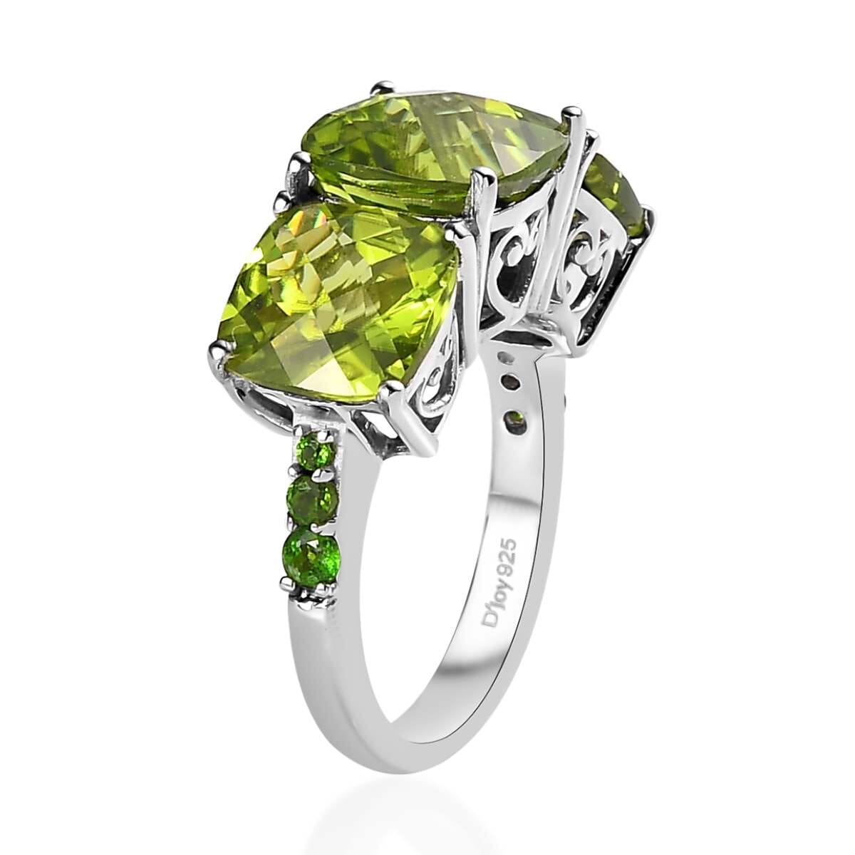 Premium Peridot and Chrome Diopside Trilogy Ring in Rhodium Over Sterling Silver 11.25 ctw image number 3