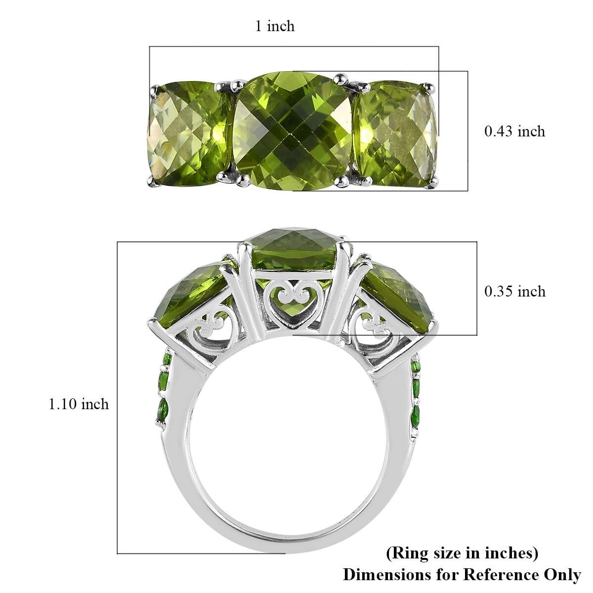 Premium Peridot and Chrome Diopside Trilogy Ring in Rhodium Over Sterling Silver 11.25 ctw image number 5