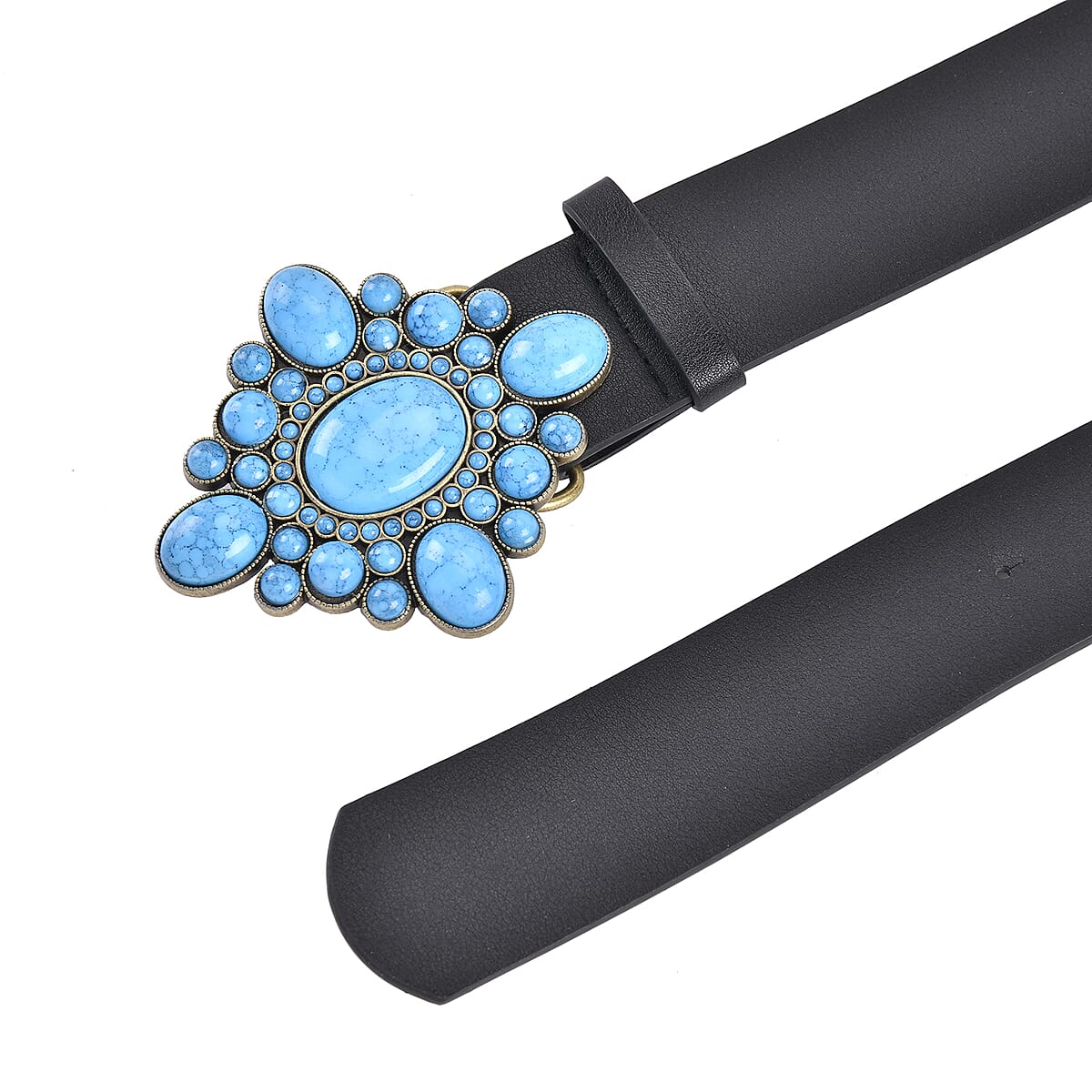 Black Faux Leather Buckle Belt with Kallaite Stone (47.20) image number 1