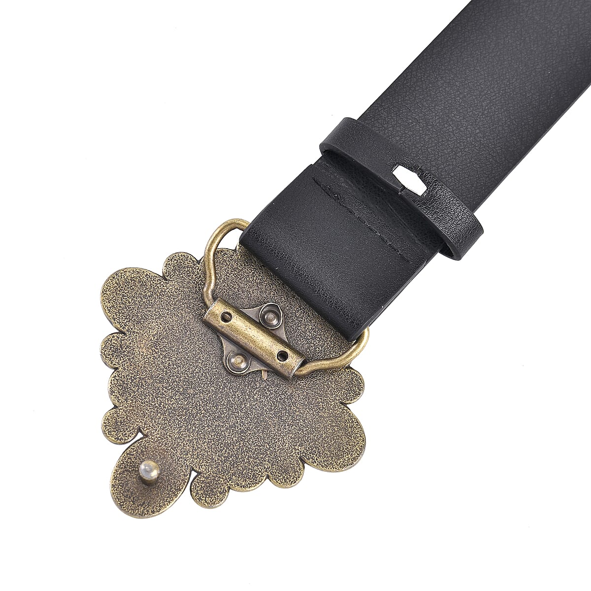 Black Faux Leather Buckle Belt with Kallaite Stone (47.20) image number 2