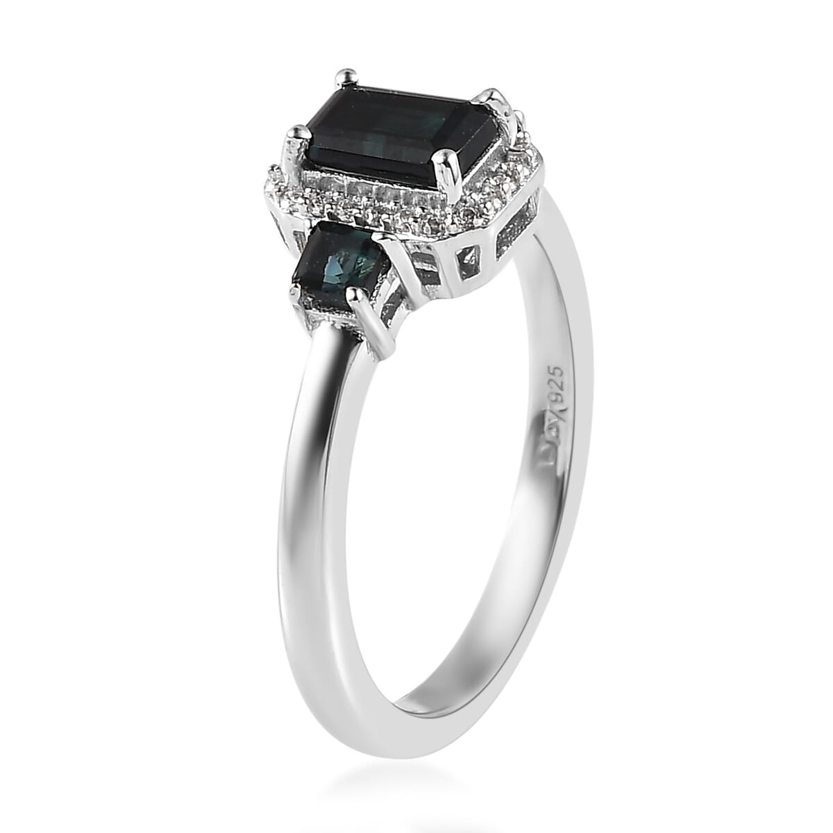 Monte Belo Indicolite and Moissanite Halo Ring in Platinum Over Sterling Silver 0.90 ctw image number 3