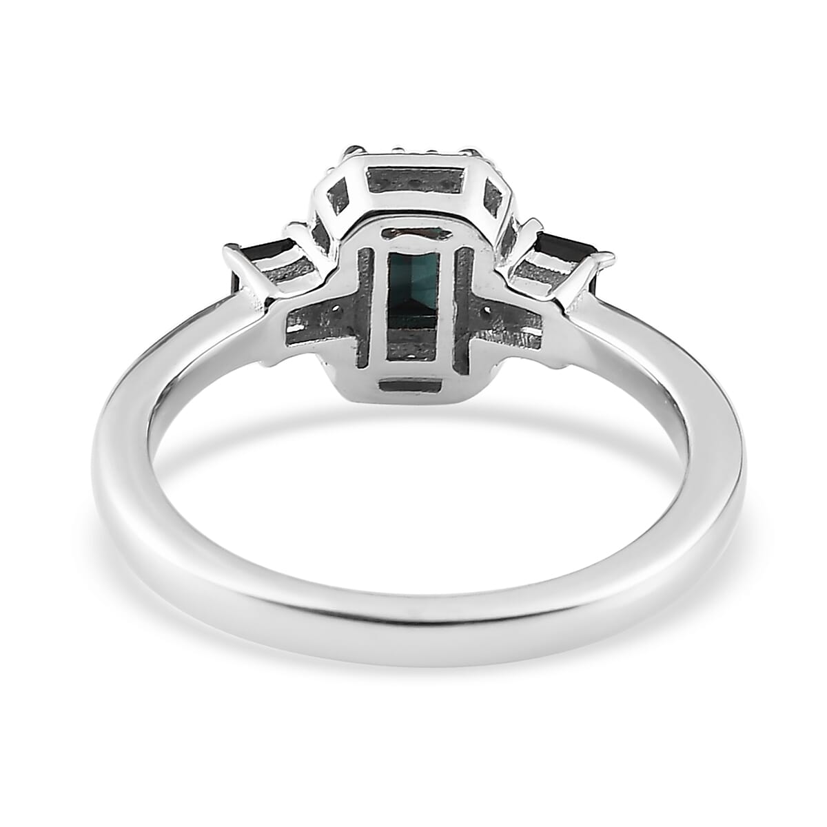 Monte Belo Indicolite and Moissanite Halo Ring in Platinum Over Sterling Silver 0.90 ctw image number 4