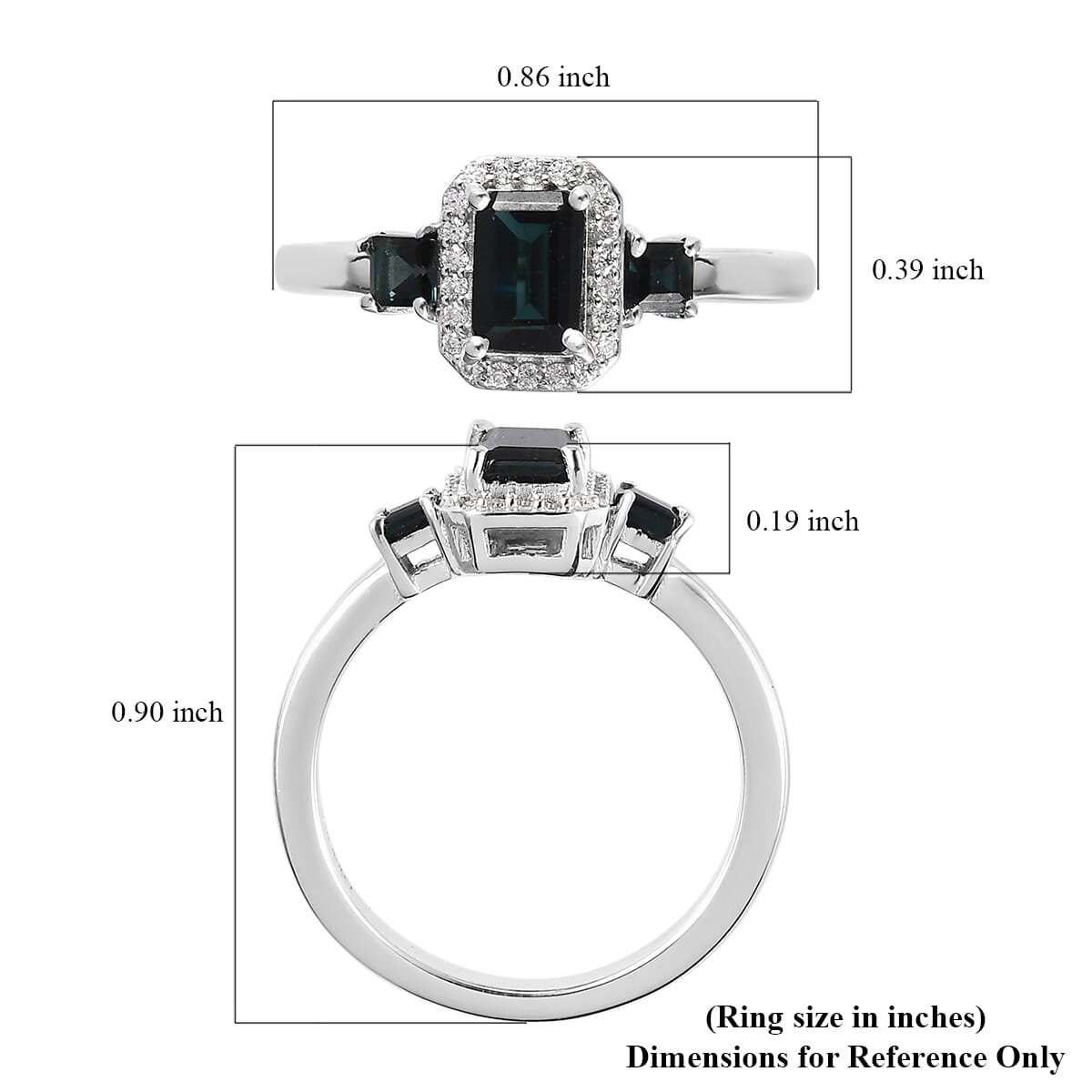 Monte Belo Indicolite and Moissanite Halo Ring in Platinum Over Sterling Silver 0.90 ctw image number 5