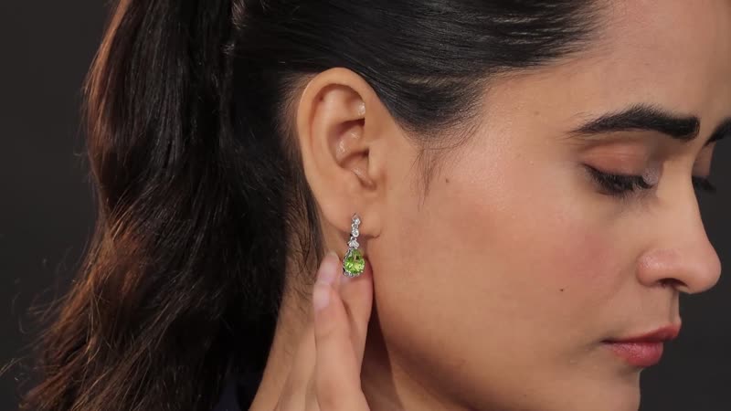 Premium Peridot and White Zircon Drop Earrings in Rhodium Over Sterling Silver 3.70 ctw