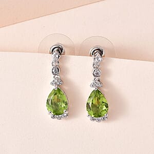Premium Peridot and White Zircon Drop Earrings in Rhodium Over Sterling Silver 3.70 ctw