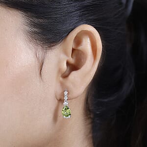 Premium Peridot and White Zircon Drop Earrings in Rhodium Over Sterling Silver 3.70 ctw
