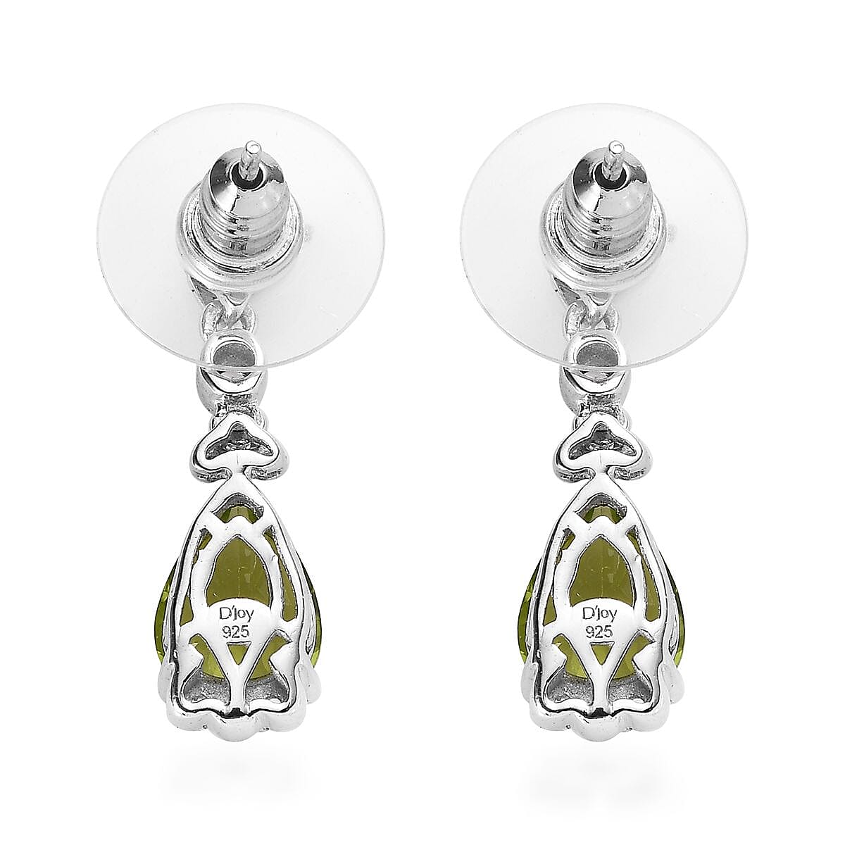 Premium Peridot and White Zircon Drop Earrings in Rhodium Over Sterling Silver 3.70 ctw image number 3