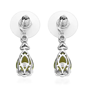 Premium Peridot and White Zircon Drop Earrings in Rhodium Over Sterling Silver 3.70 ctw