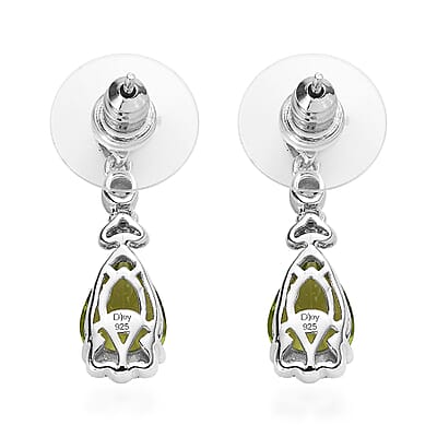 Premium Peridot and White Zircon Drop Earrings in Rhodium Over Sterling Silver 3.70 ctw