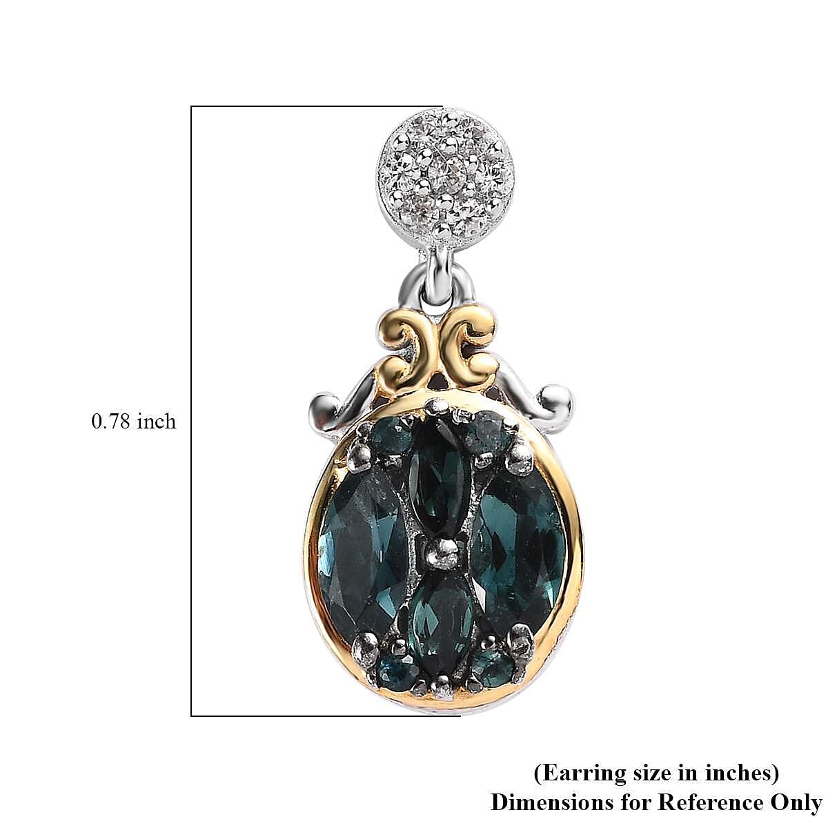 Premium Monte Belo Indicolite and White Zircon Dangle Earrings in Vermeil YG and Platinum Over Sterling Silver 1.60 ctw image number 4