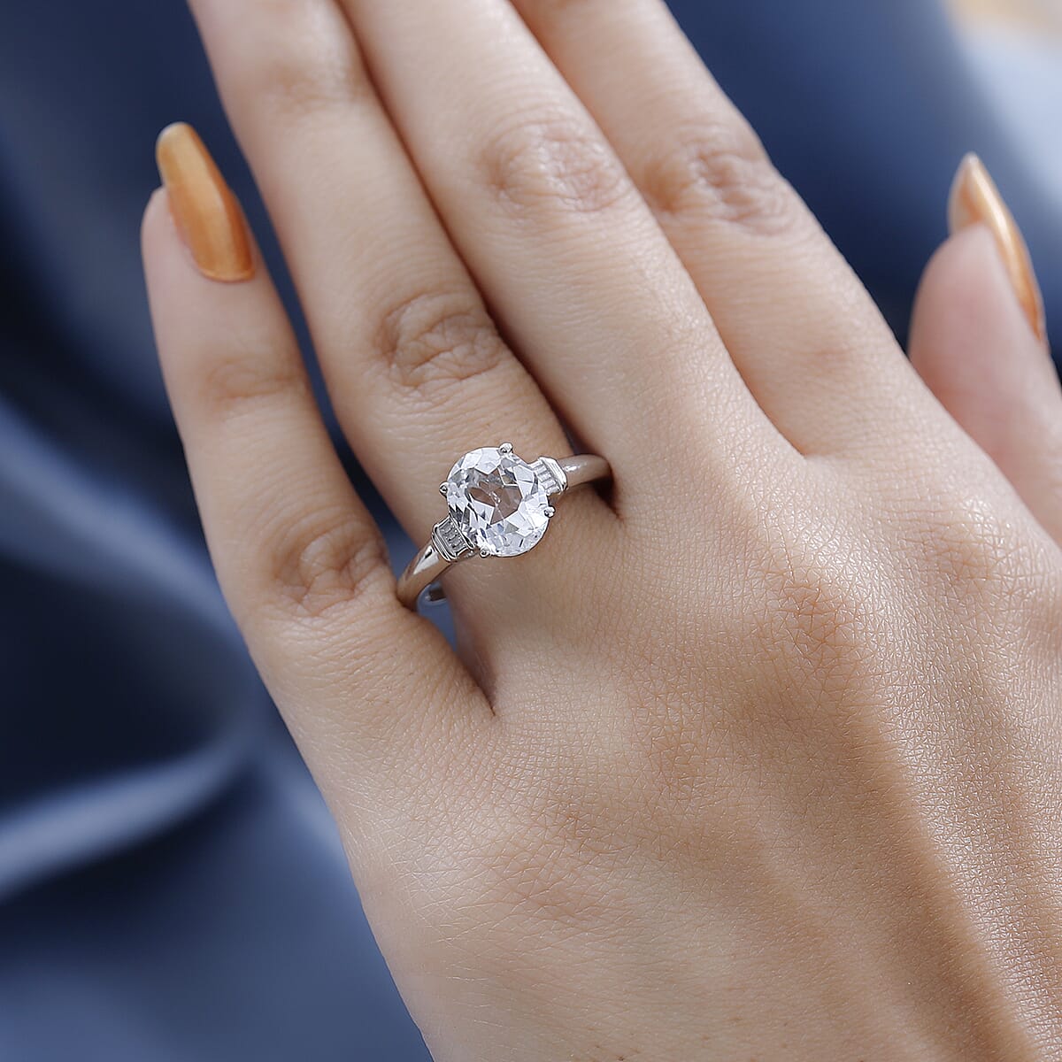 White Topaz Solitaire Ring in Platinum Over Sterling Silver (Size 8.0) 3.15 ctw image number 2