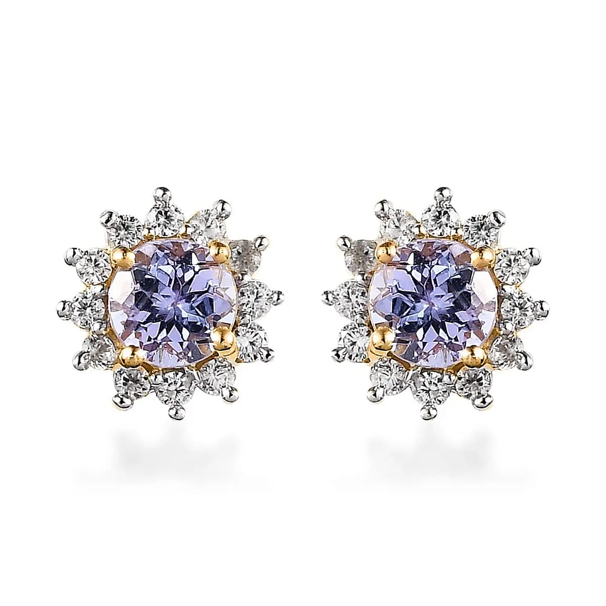 Tanzanite and White Zircon Sunburst Earrings in Vermeil Yellow Gold Over Sterling Silver 1.00 ctw image number 0
