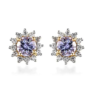 Tanzanite and White Zircon Sunburst Earrings in Vermeil Yellow Gold Over Sterling Silver 1.00 ctw
