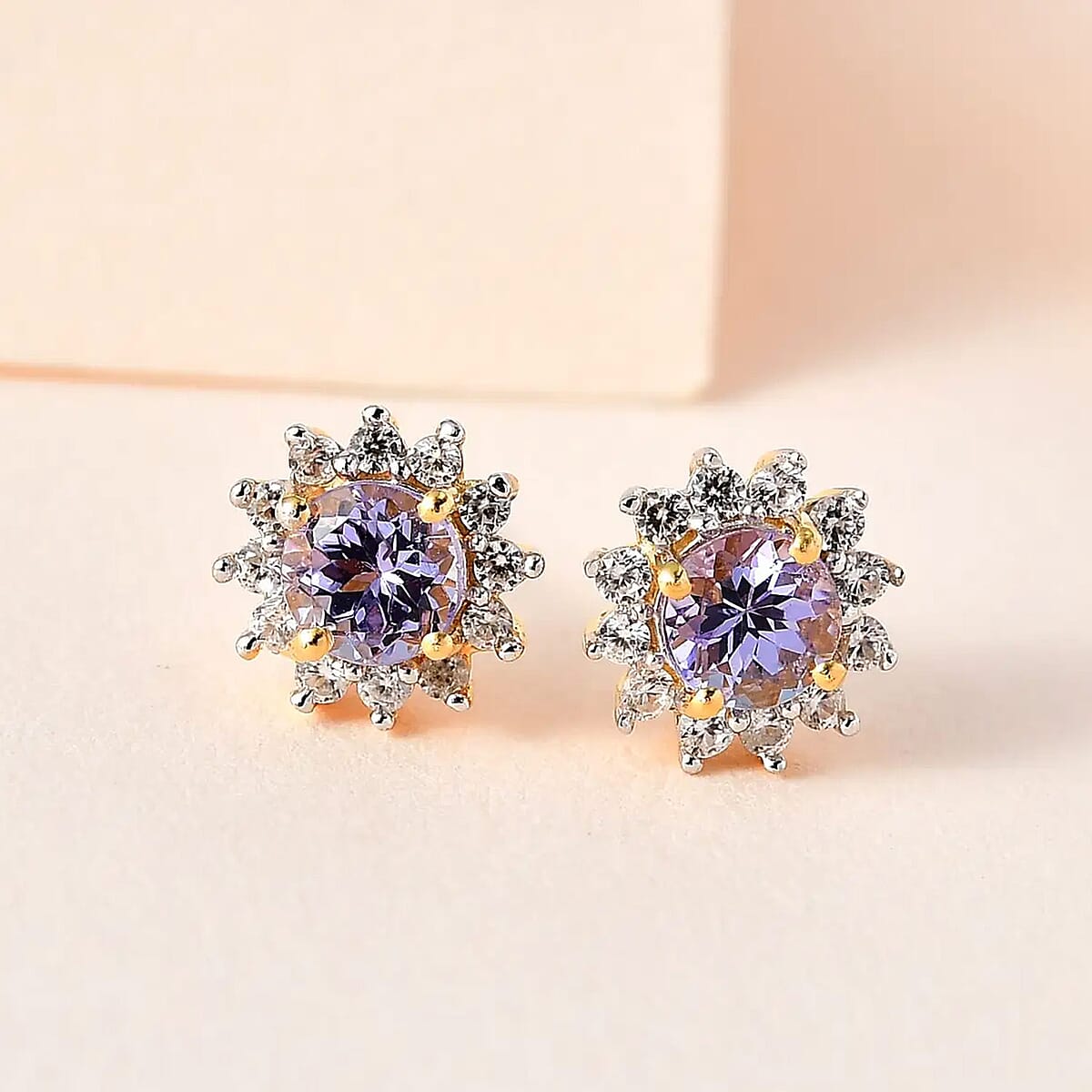 Tanzanite and White Zircon Sunburst Earrings in Vermeil Yellow Gold Over Sterling Silver 1.00 ctw image number 1