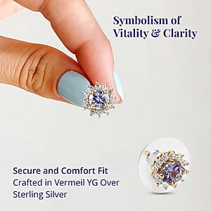 Tanzanite and White Zircon Sunburst Earrings in Vermeil Yellow Gold Over Sterling Silver 1.00 ctw