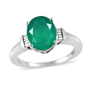 Green Onyx Solitaire Ring in Platinum Over Sterling Silver (Size 6.0) 2.25 ctw