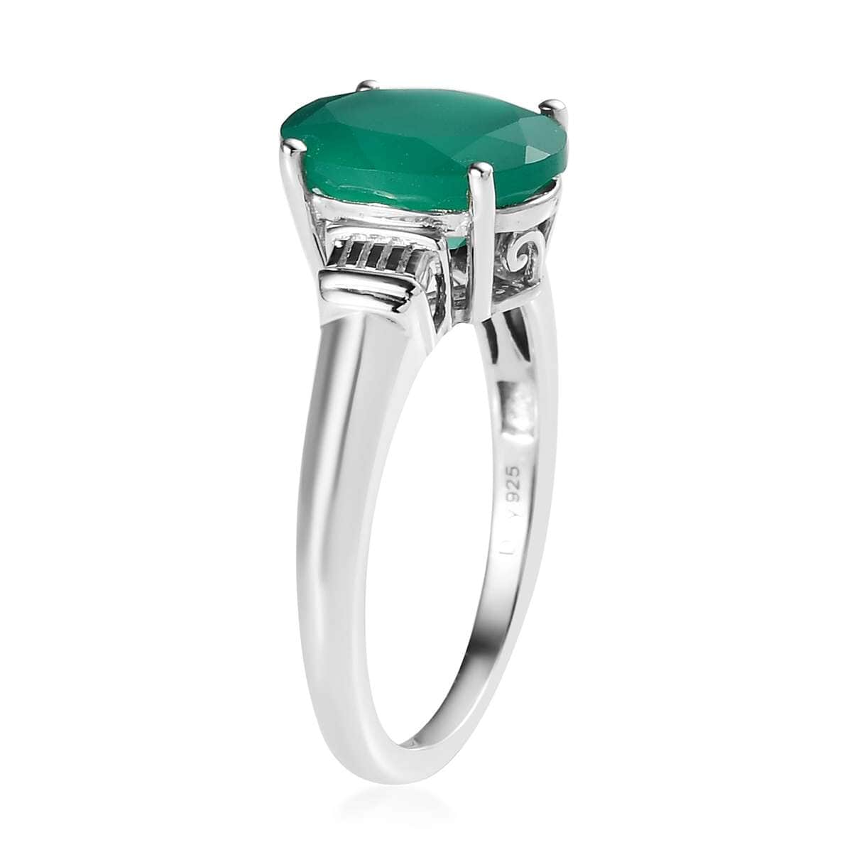 Green Onyx Solitaire Ring in Platinum Over Sterling Silver (Size 6.0) 2.25 ctw image number 3