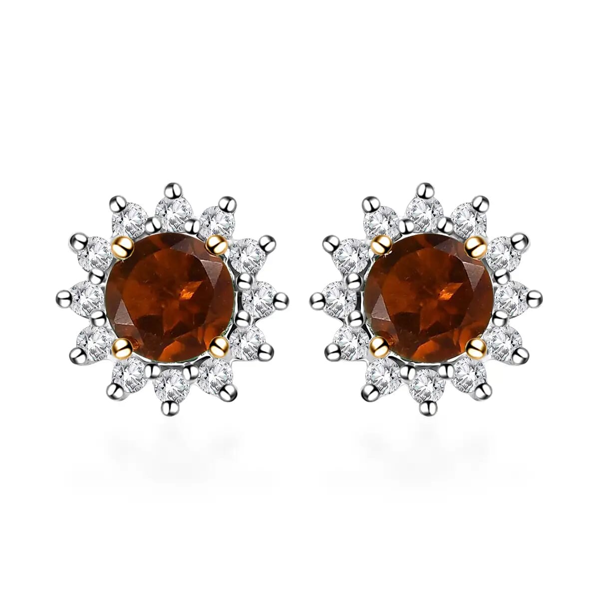 Santa Ana Madeira Citrine Sunburst Earrings, White Zircon Accent Stud Earrings, Vermeil Yellow Gold Over Sterling Silver Earrings 0.90 ctw image number 0