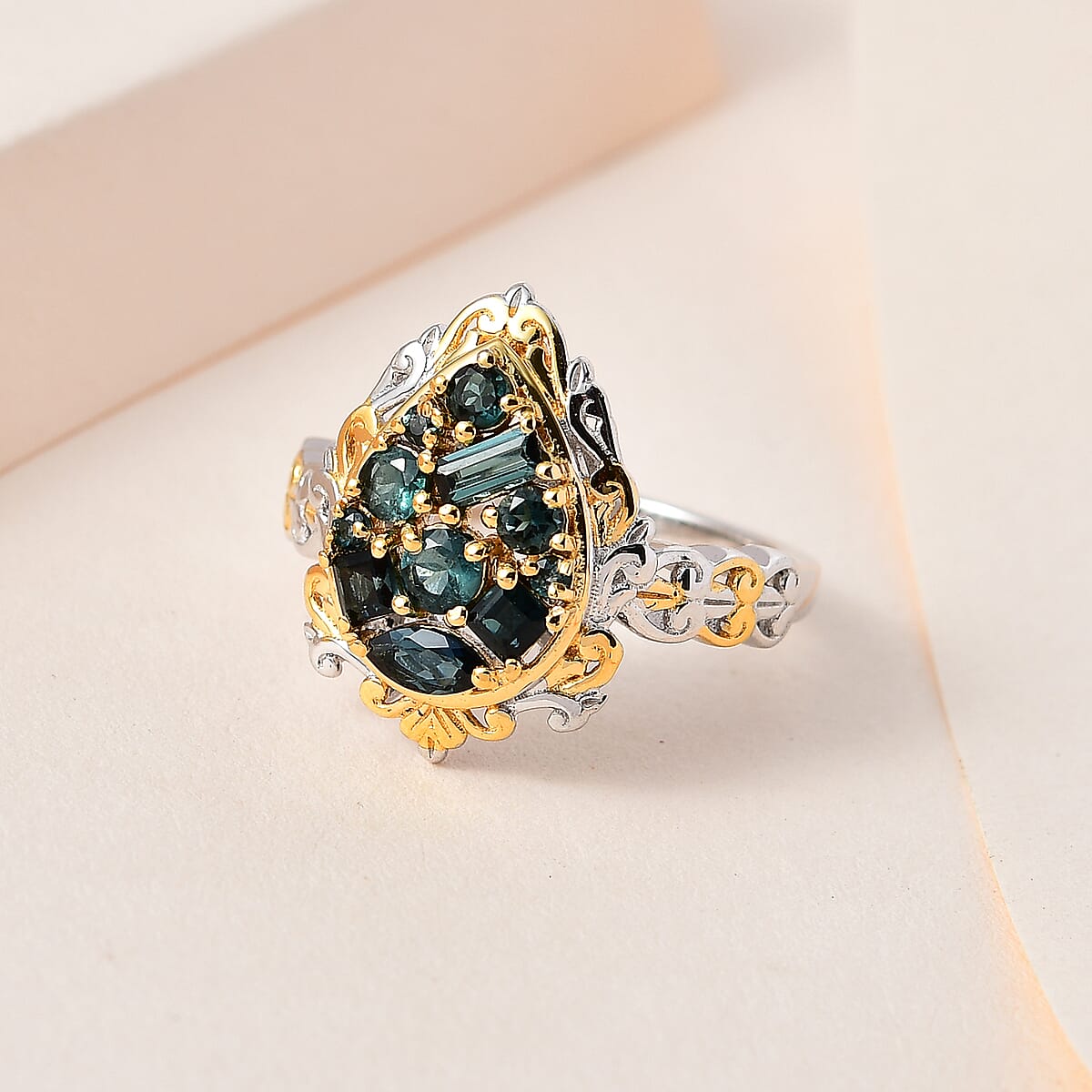 Premium Monte Belo Indicolite Ring in Vermeil YG and Platinum Over Sterling Silver 0.85 ctw image number 1