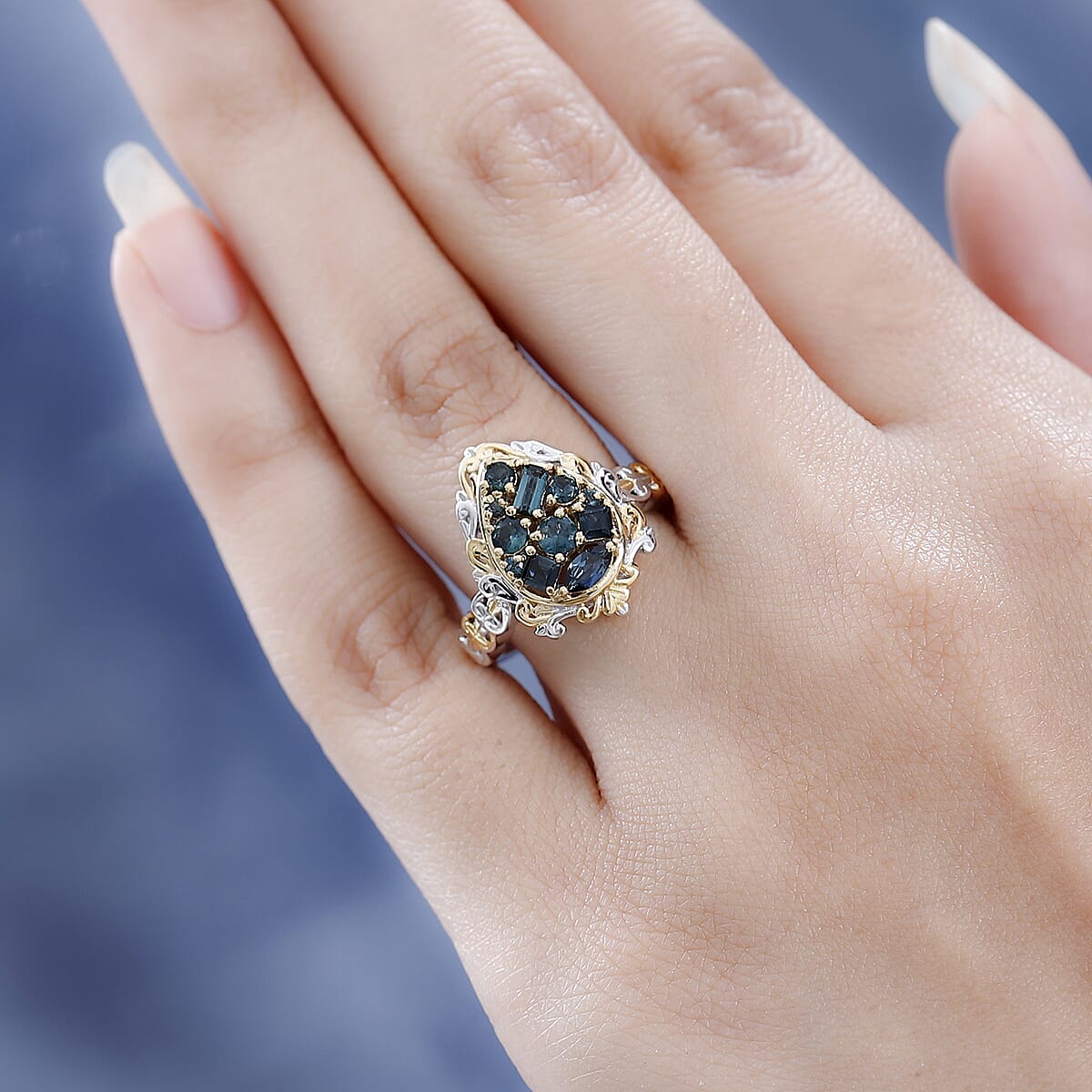 Premium Monte Belo Indicolite Ring in Vermeil YG and Platinum Over Sterling Silver 0.85 ctw image number 2