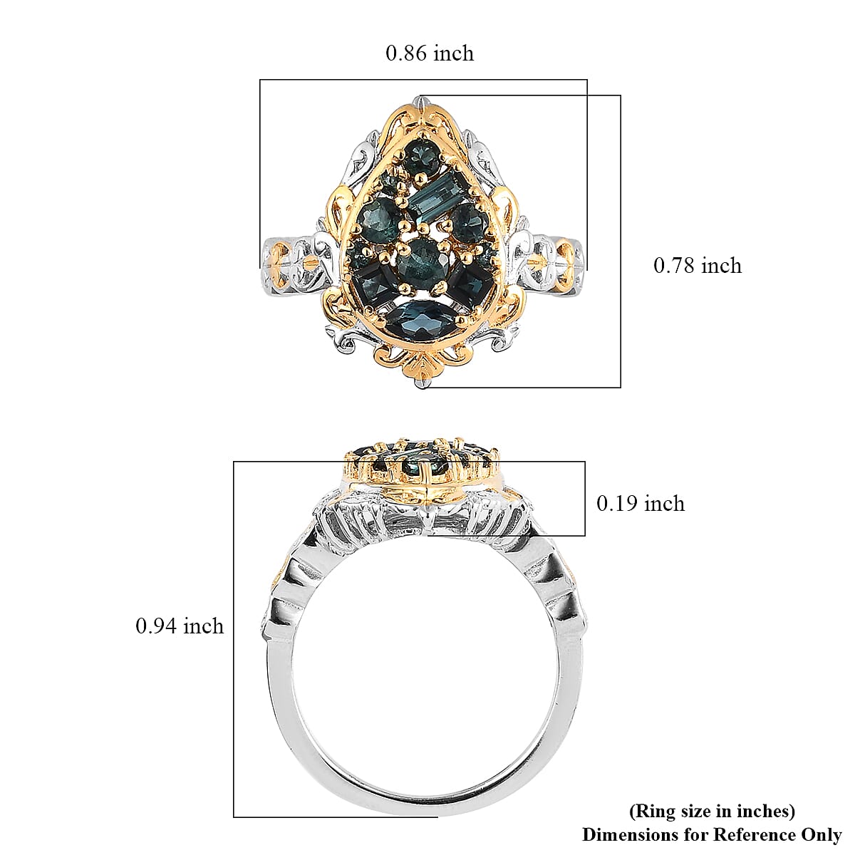 Premium Monte Belo Indicolite Ring in Vermeil YG and Platinum Over Sterling Silver 0.85 ctw image number 5