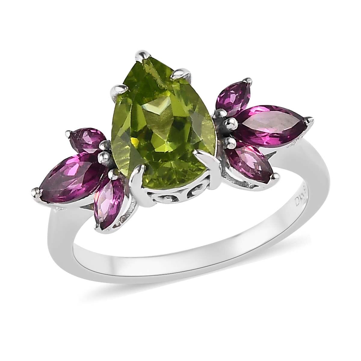 Premium Peridot and Orissa Rhodolite Garnet Ring in Rhodium Over Sterling Silver 2.90 ctw image number 0